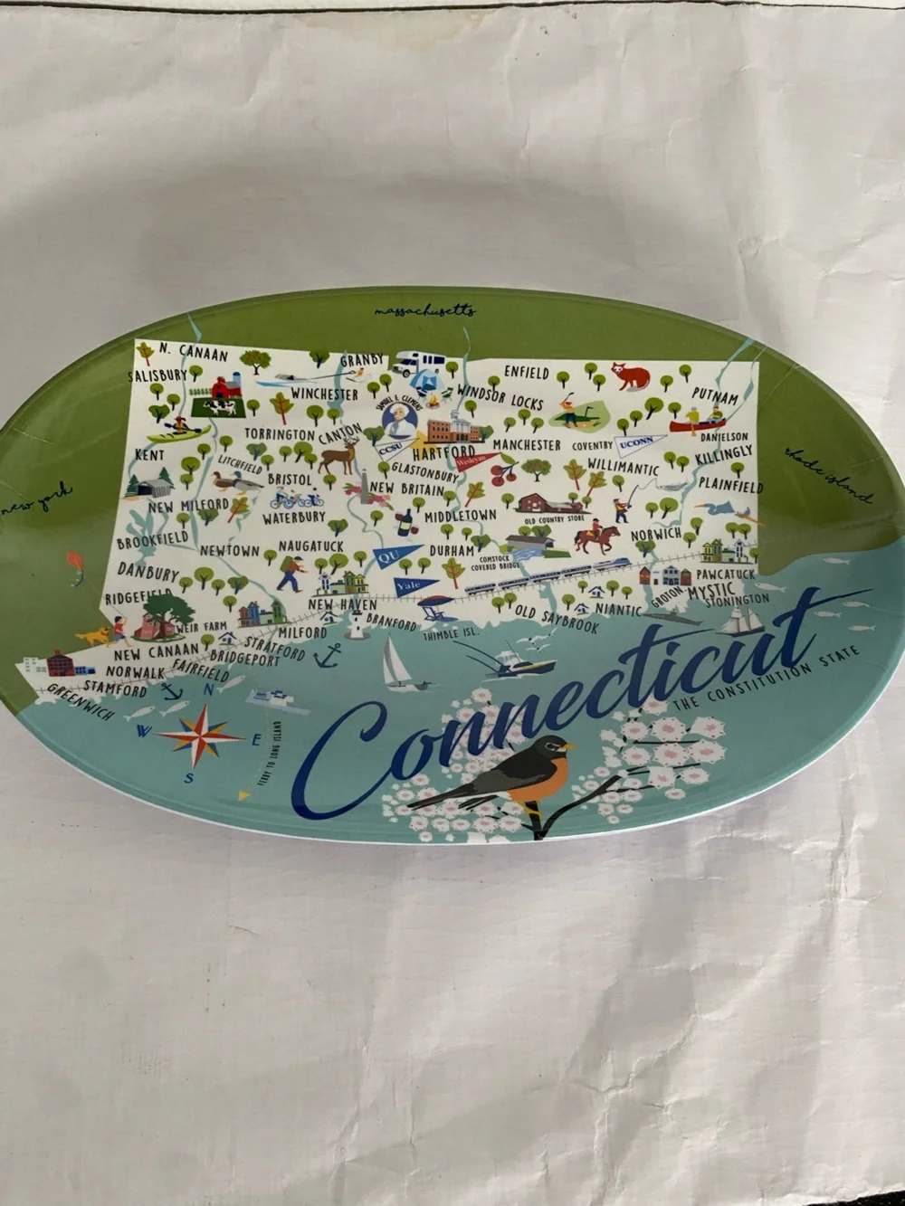 Connecticut Illustrated Small Knicknack Tray by Galleyware - Blue & Green
